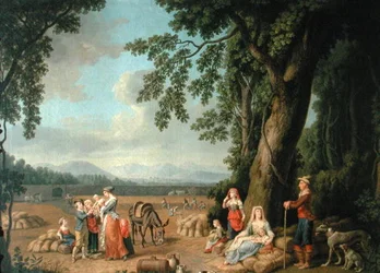 Harvest scene, with Ferdinand I (1503-64), his wife Anne of Bohemia and Hungary, and their children
